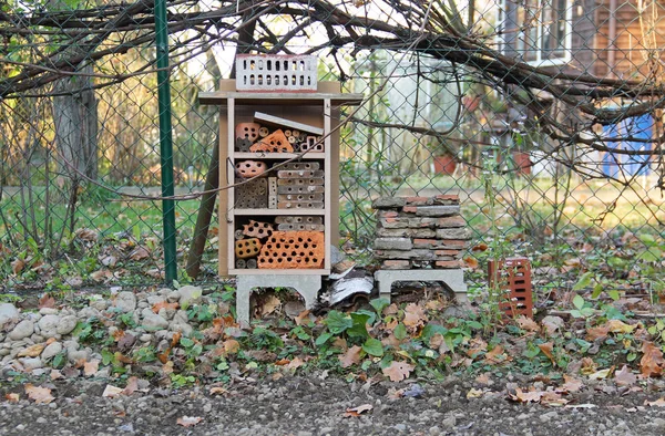 Insect Hotel Various Bugs Invertebrates Autumn Garden — Stock Photo, Image