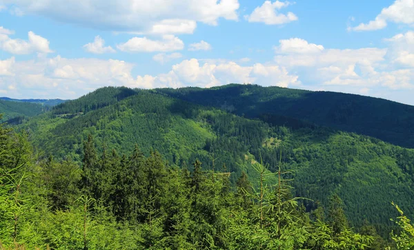 Landschap Van Beskydy Bergen Met Groene Bossen Zonnige Zomerdag — Stockfoto