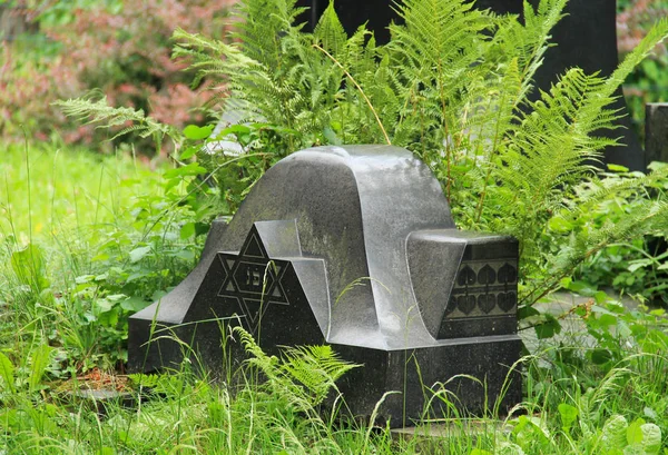 Hermosa Lápida Negra Helecho Cementerio Judío Frydek Mistek República Checa — Foto de Stock