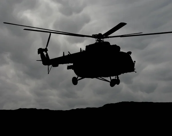 Gri Bulutlu Gökyüzü Uçan Helikopter Çizimi — Stok fotoğraf