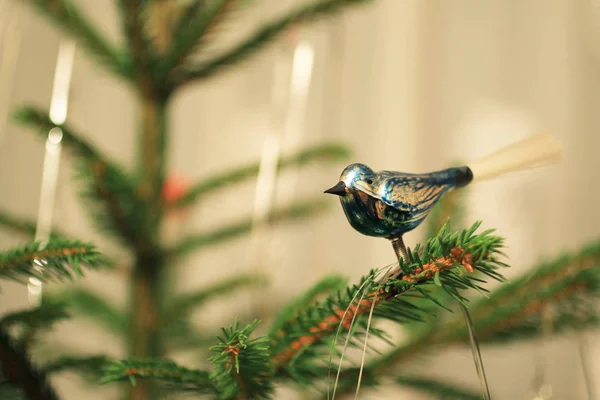 Christmas Decoration Shape Blue Bird Twig Christmas Tree — Stock Photo, Image