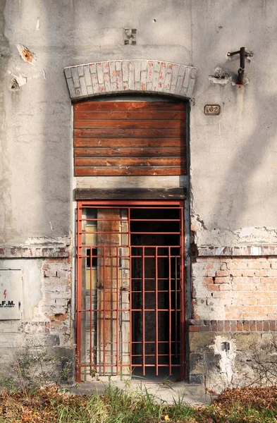 Door Old Abandoned House Secured Iron Bars Frydek Mistek Czech — Stock Photo, Image