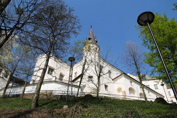 Weißes Schloss Frydek Mistek Und Einige Bäume Frühling — Stockfoto