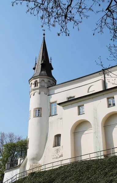 Frydek Mistek içinde beyaz chateau bir kule ile parçası