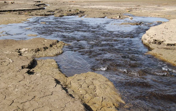 าธารท ไหลผ านภ เปล อยเปล าในช วงเวลาของความแห งแล — ภาพถ่ายสต็อก