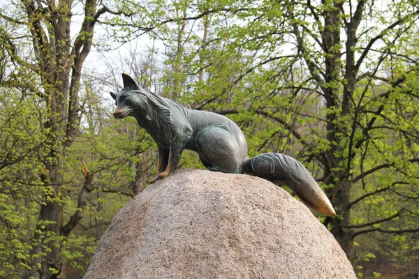 Bronze Statue Fox Bystrouska Hukvaldy Czech Republic — Stock Photo, Image