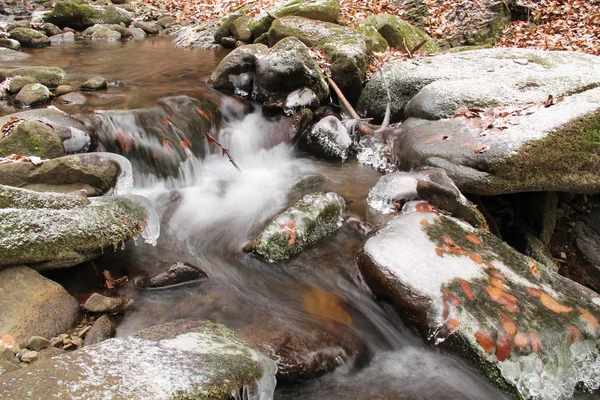 Ruisseau Montagne Satina Dans Les Montagnes Beskydy Avec Glace Sur — Photo