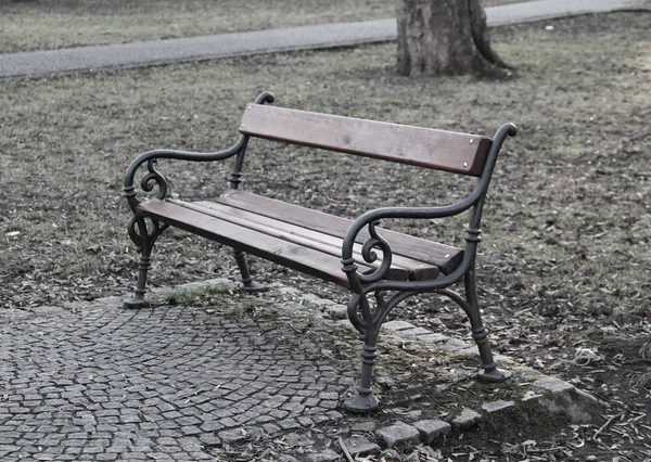 Vieux Banc Dans Parc Dans Des Tons Discrets — Photo