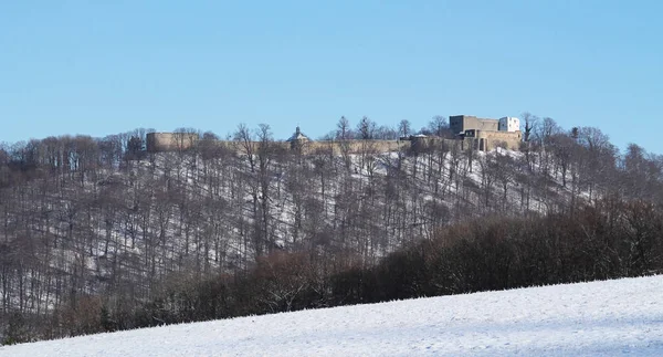 Panorama Hukvaldského Hradu Kopci Zimě Česká Republika — Stock fotografie
