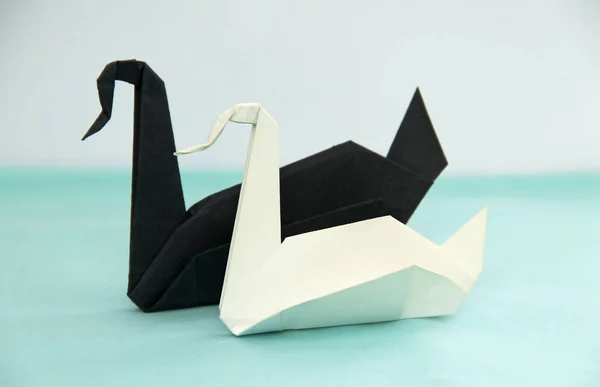 White Black Origami Paper Swans Racist Concept — Stock Photo, Image