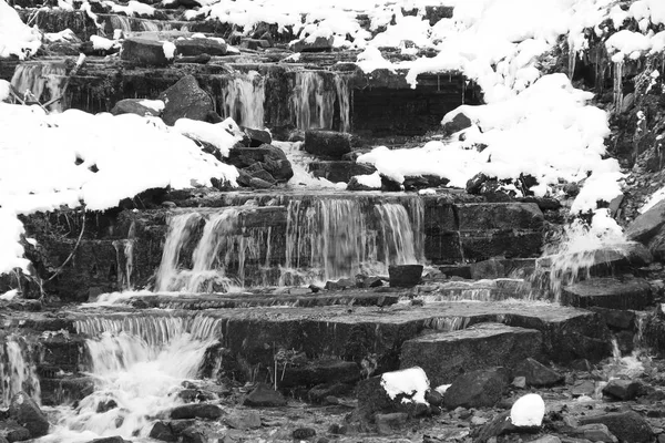 Foto Preto Branco Riacho Montanha Inverno Beskydy República Checa — Fotografia de Stock