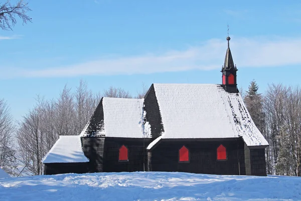 Old Wooden Church Prasiva Hill Beskydy Czech Republic Winter — Stock Photo, Image