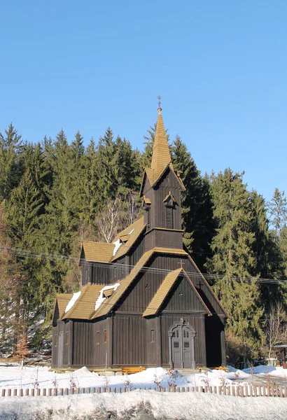 Vieille Église Bois Dans Village Bila Beskydy République Tchèque Par — Photo