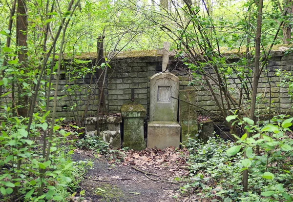 Lápidas Antiguas Junto Pared Cementerio Para Locos Praga República Checa — Foto de Stock