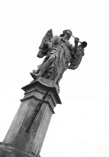 Photo Noir Blanc Vieille Statue Ange Dans Ancien Cimetière Zdar — Photo