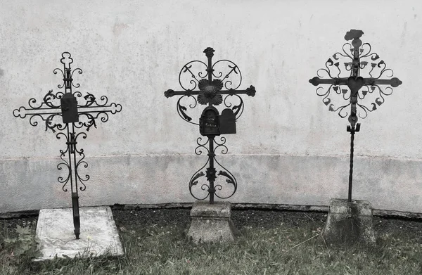 Photo Noir Blanc Vieilles Croix Dans Ancien Cimetière Zdar Nad — Photo