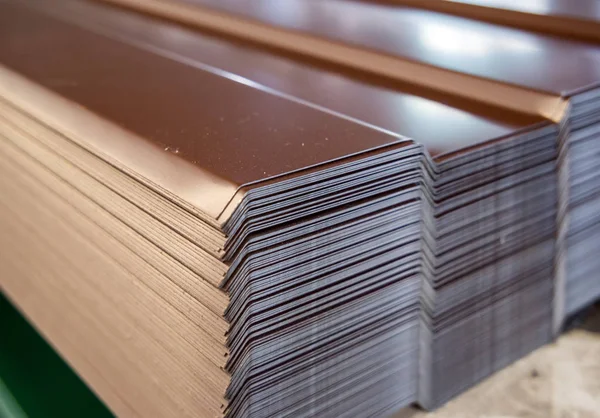 Sheets of the profile sheet are stacked in a warehouse rack