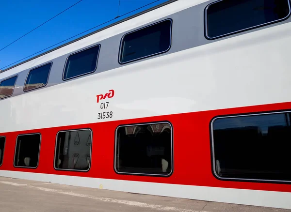 Voronezh Russia April 2017 Two Storey Passenger Coach New Fast — Stock Photo, Image