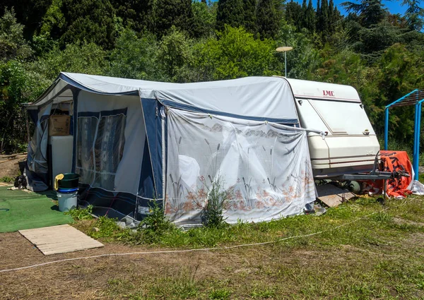 Alushta Russia June 2016 Residential Module Out Tent Camper Beach — Stock Photo, Image