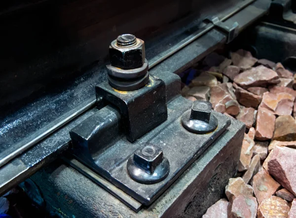 Fragment Modern Railroad Track Composite Sleepers — Stock Photo, Image