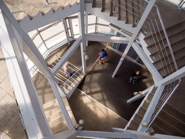 Voronezh Russia June 2018 People Climb Spiral Staircase Pedestrian Overpass — Stock Photo, Image