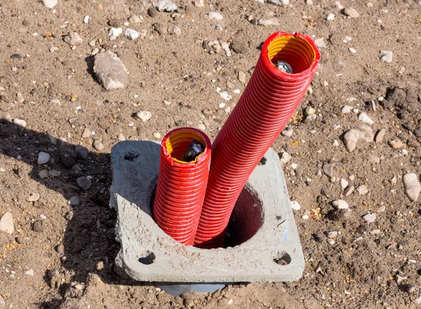 Installatie Van Ondergrondse Kabelingang Tijdens Bouw — Stockfoto