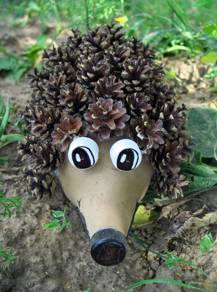 Hedgehog Made Plastic Bottle Cones — Stock Photo, Image