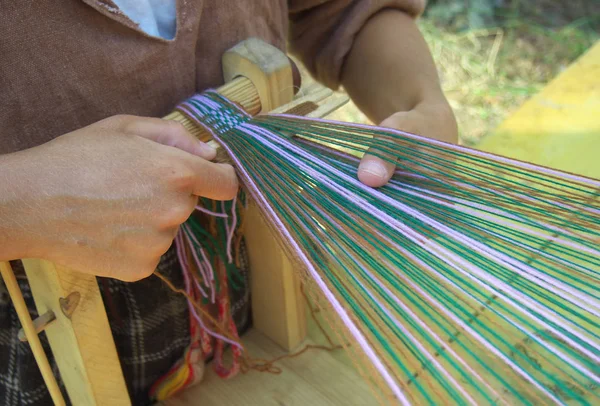 Process Making Woven Belt Linen Yarn — Stock Photo, Image
