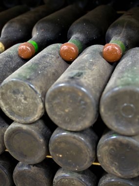 Şarap mellow eski tozlu şişeler