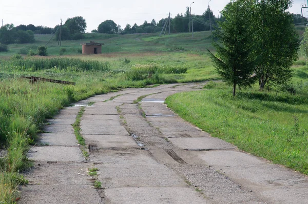 Старая Бетонная Дорога Уходит Вдаль Среди Лугов — стоковое фото