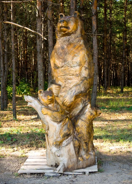 Dřevěná Postava Medvídka Medvídkem Zábavní Park Nelzha Oblast Voroněže — Stock fotografie