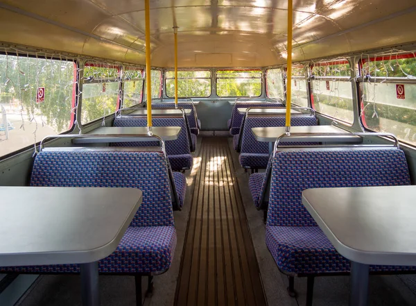 Interior design salon of the old bus-cafe