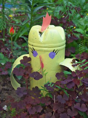 Tavuk eski kullanılmış plastik şişeyapılmış