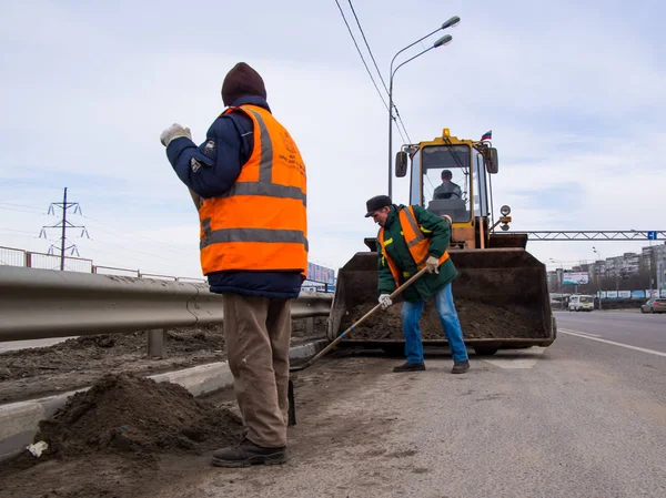 Voronezh Russland März 2019 Reinigung Von Sand Und Straßenschutt — Stockfoto