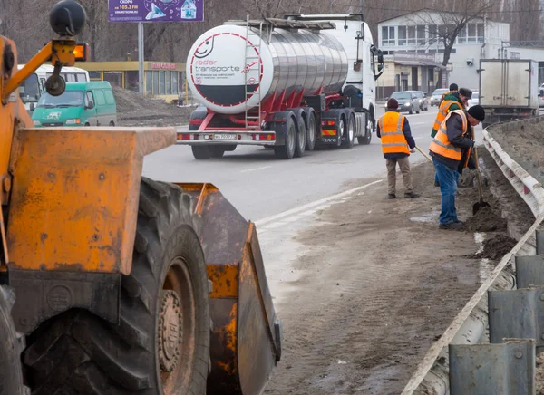 Voronezj Rusland Maart 2019 Road Service Reinigt Het Zand Aan — Stockfoto