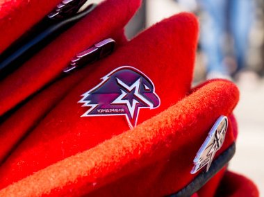 Murmansk, Rusya - 22 Nisan 2019: Beret Yunarmeytsa yakın