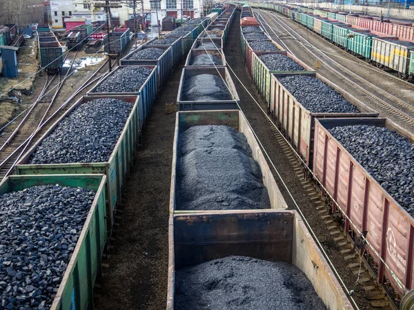 Murmansk Rusia Abril 2019 Coches Llenos Carbón Estación Murmansk — Foto de Stock