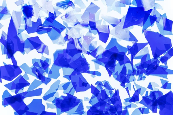 Blauw Glas Confetti Fragmenten Van Zeer Dun Gekleurd Glas Smelten — Stockfoto