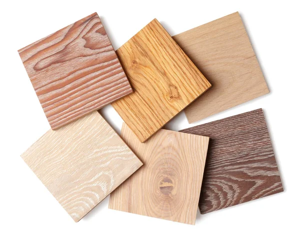 Group Eight Small Samples Wooden Parquet Different Types Wood Different — Stock Photo, Image
