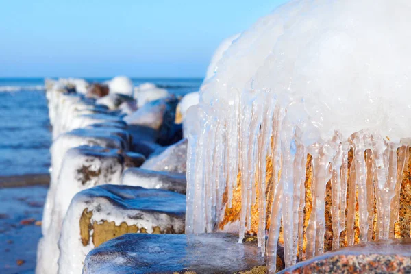 Ciclos Velho Quebra Mar Dia Ensolarado Inverno — Fotografia de Stock