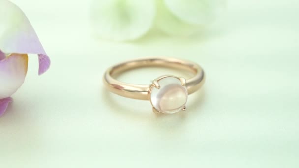 Bellissimo anello di diamanti in oro rosa pavimentato con pietre — Video Stock