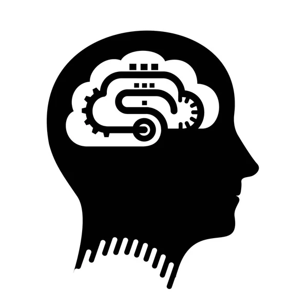 頭の形で脳の形として搬送ライン ロゴのシンプルな形状 印刷や Web のデザインのベクトル図 — ストックベクタ