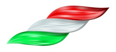 İtalya bayrağı olarak gerçekçi saç girdap. Renk akışı sıçrama. Ayrıntılı ses dalga izole. Sıvı fırça boya. Helezon içinde kıvrımlı renkli saç merdiven. Vektör çizim baskı veya web tasarımı için.