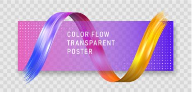 Renkli akışı poster brushstrokeon damalı arka plan. Gerçekçi ses dalgası. Siyah arka plan üzerine izole sıvı boya mürekkep şekli. Kapak sayfası için banner. Girdap gerçek vektör çizim.