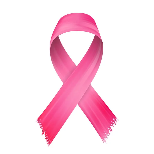 Roze Lint Stroom Borst Kanker Bewustzijn Symbool Penseelstreek Witte Achtergrond — Stockvector