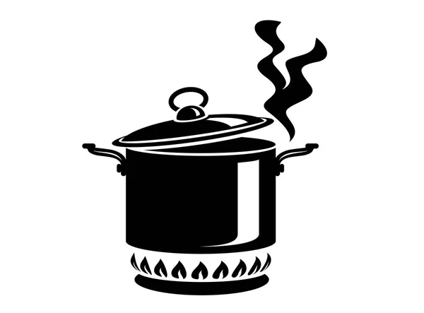 Cooking Saucepan Steam Icon Logo Simple Style Kitchen Process Tasty — Stock Vector