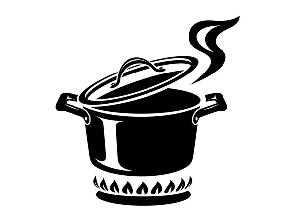 Pentola Cucina Con Icona Vapore Logo Stile Semplice Con Processo — Vettoriale Stock