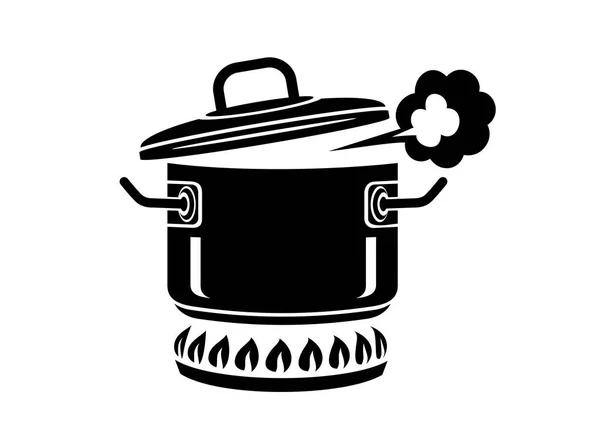 Vaření Hrnec Parní Ikonou Logo Jednoduchém Stylu Kuchyní Procesu Chutné — Stockový vektor