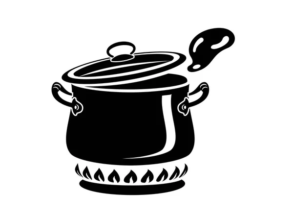 Koken Steelpan Met Stoom Pictogram Logo Eenvoudige Stijl Met Keuken — Stockvector