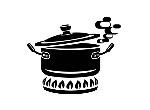 Pişirme Tencere Buhar Simgesi Ile Logo Basit Tarzı Mutfak Süreci — Stok Vektör